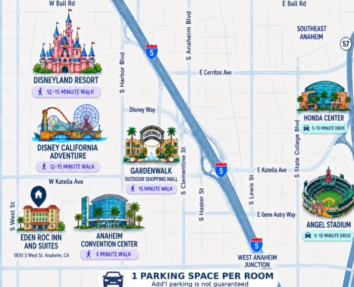 Image of Eden roc map and distance to Disneyland